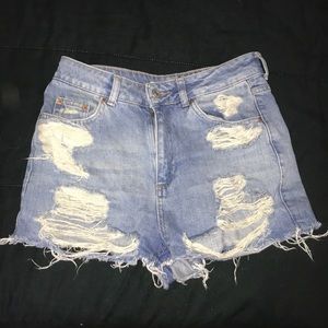 Topshop Distressed Blue Jean Shorts